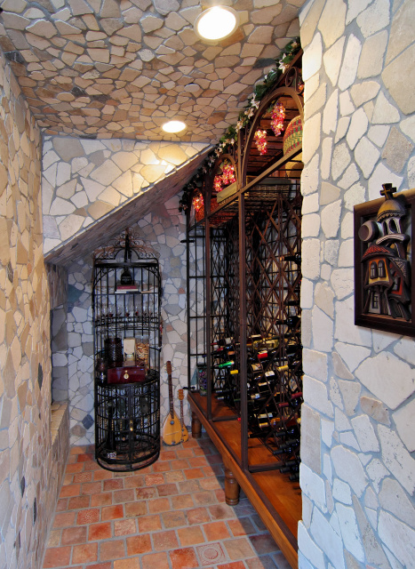 Tumbled limestone wine cellar